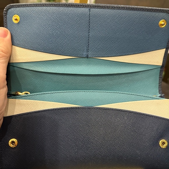 Prada Handbags - Prada Navy Saffiano Continental Wallet with Gold Logo Stunning interior ❤️